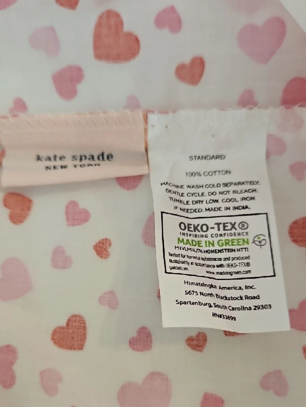 Kate Spade Pink Red Hearts Print cotton Twin Flat Sheet 1 Standard Pillowcase